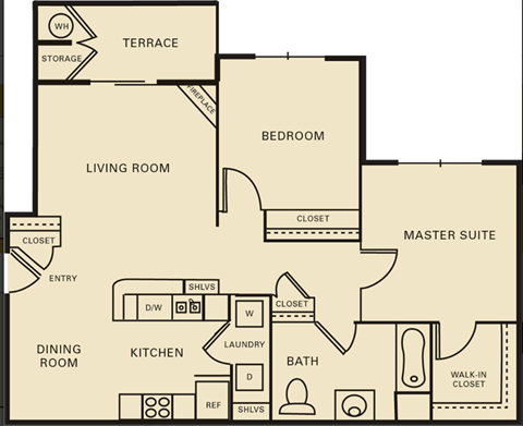 2 bed 1 bath 1071 square feet floor plan The Harvard